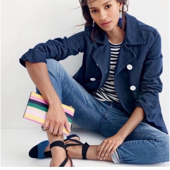 J. Crew Navy 100% Cotton Peacoat Style Blue Double Breasted Jacket Size 4 - Picture 3 of 14